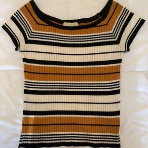 Ribbed striped off the shoulder top